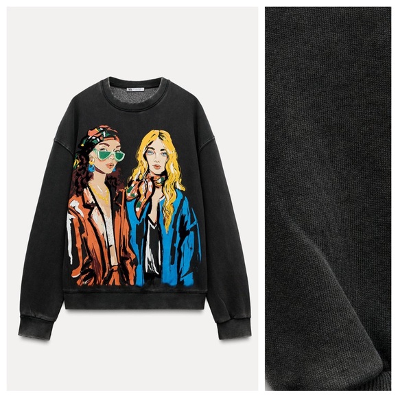 Zara Tops - NWOT. Zara Black Sweatshirt/Hoodie with "Girls" Print. Size S.